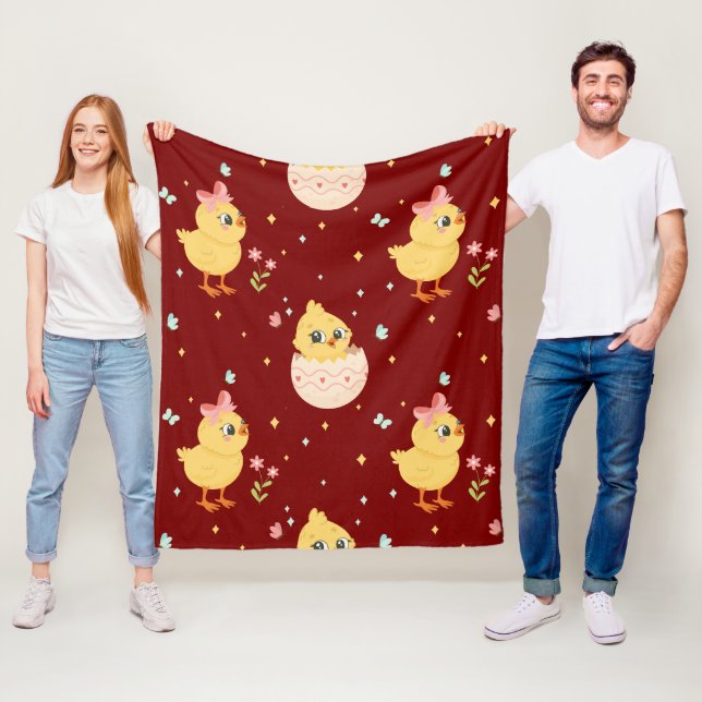 Cute Easter Chick with Pink Bow Seamless Pattern  Fleecedecke (Beispiel)