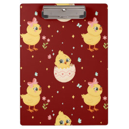 Cute Easter Chick with Pink Bow Seamless Pattern  Klemmbrett