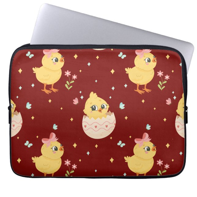 Cute Easter Chick with Pink Bow Seamless Pattern  Laptopschutzhülle (Vorderseite)