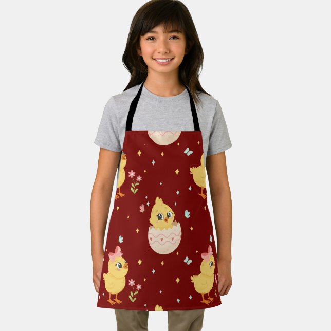Cute Easter Chick with Pink Bow Seamless Pattern  Schürze (Insitu)