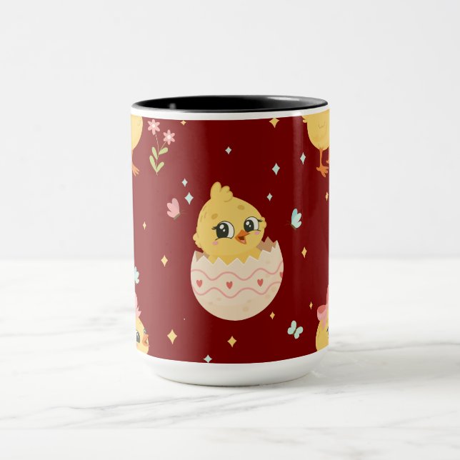 Cute Easter Chick with Pink Bow Seamless Pattern  Tasse (Zentrum)