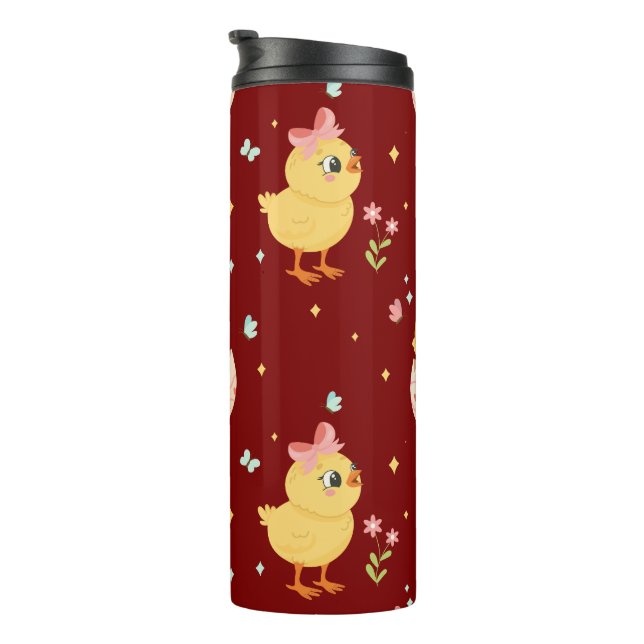 Cute Easter Chick with Pink Bow Seamless Pattern  Thermosbecher (Nach rechts gedreht)