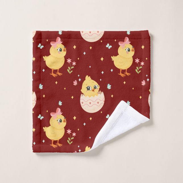 Cute Easter Chick with Pink Bow Seamless Pattern  Waschlappen (Waschlappen)