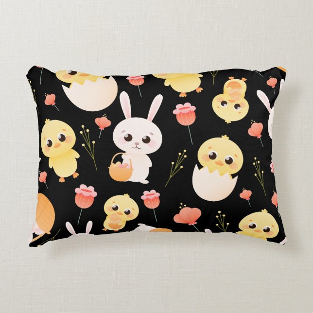 Cute Easter Chicks & Bunnies Seamless Pattern  Dekokissen (Vorderseite)