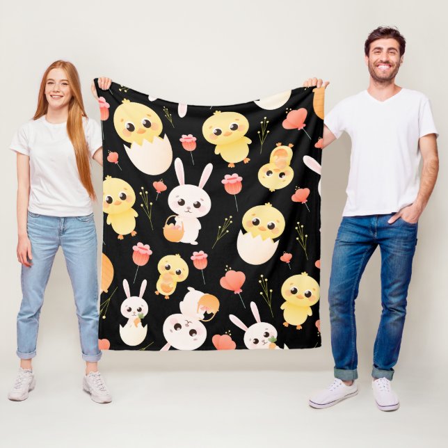 Cute Easter Chicks & Bunnies Seamless Pattern  Fleecedecke (Beispiel)