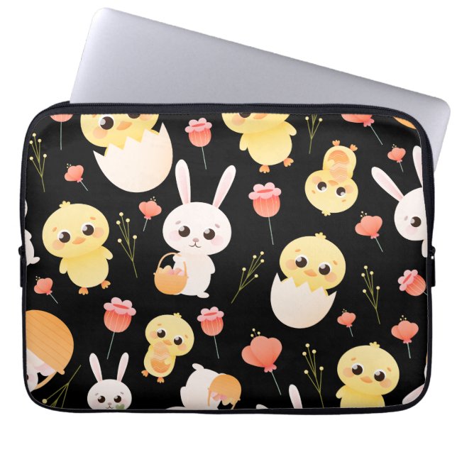 Cute Easter Chicks & Bunnies Seamless Pattern  Laptopschutzhülle (Vorderseite)