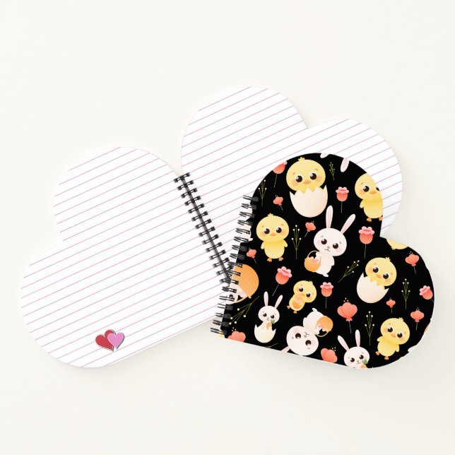 Cute Easter Chicks & Bunnies Seamless Pattern  Notizbuch (Innenseite)