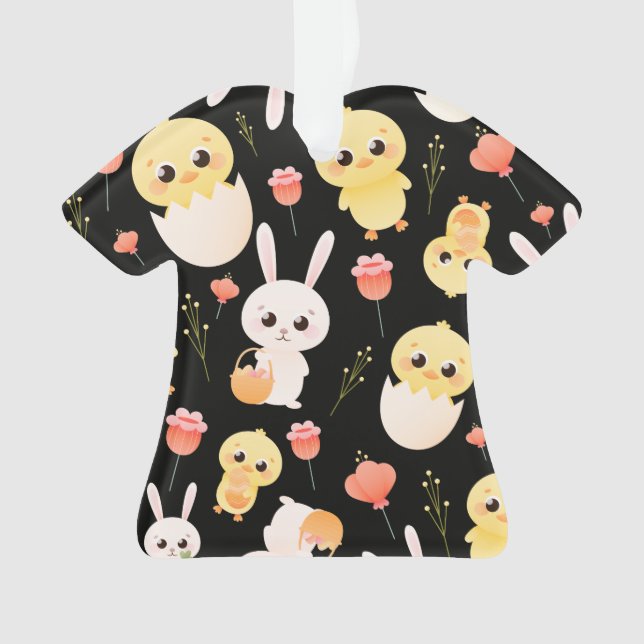 Cute Easter Chicks & Bunnies Seamless Pattern  Orn (devant)