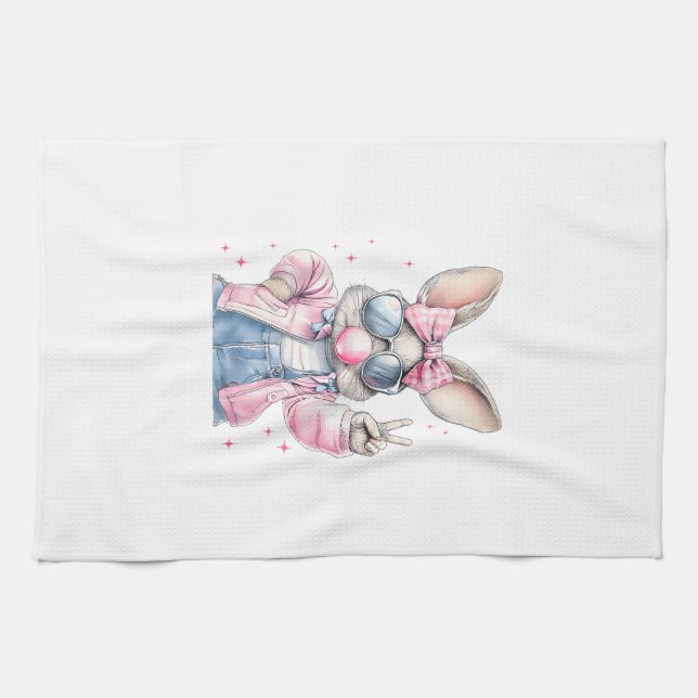 Cute Easter Day Bunny Blowing Bubble Rabbit Women  Geschirrtuch (Horizontal)