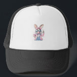 Cute Easter Day Bunny Blowing Bubble Rabbit Women  Truckerkappe<br><div class="desc">Cute Easter Day Bunny Blowing Bubble Rabbit Women Girls Kids T-Shirt</div>