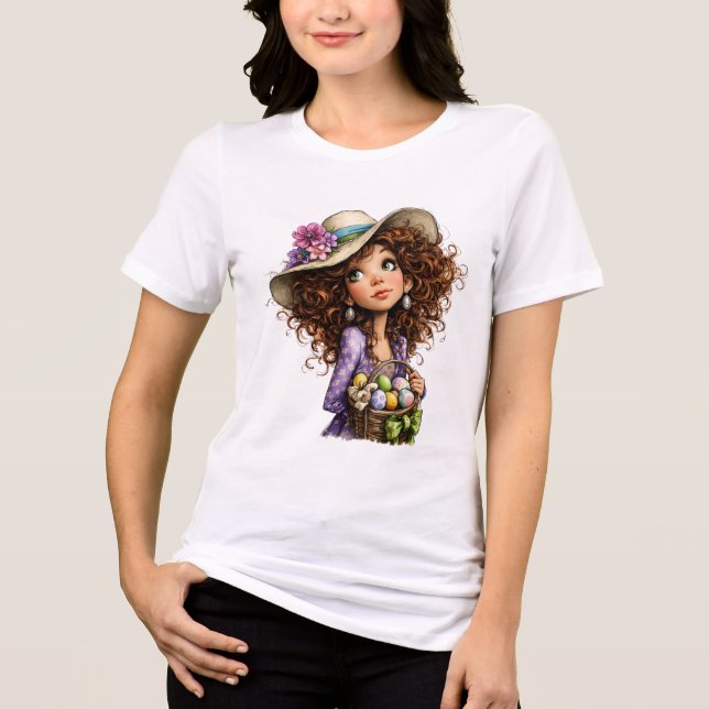 Cute Easter Girl with Eggs Spring Art Tri-Blend Shirt (Vorderseite)