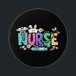 Cute Easter Nurse Medical Humor Button<br><div class="desc">Colorful lettering with a nurse hat,  stethoscope,  flowers and playful medical symbols. A cheerful graphic celebrating caring nurses and healthcare professionals during the Easter season with a bright and friendly hospital atmosphere.</div>