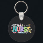Cute Easter Nurse Medical Humor Schlüsselanhänger<br><div class="desc">Colorful lettering with a nurse hat, stethoscope, flowers and playful medical symbols. A cheerful graphic celebrating caring nurses and healthcare professionals during the Easter season with a bright and friendly hospital atmosphere.</div>