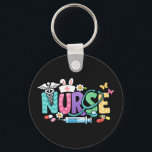 Cute Easter Nurse Medical Humor Schlüsselanhänger<br><div class="desc">Colorful lettering with a nurse hat,  stethoscope,  flowers and playful medical symbols. A cheerful graphic celebrating caring nurses and healthcare professionals during the Easter season with a bright and friendly hospital atmosphere.</div>