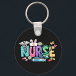 Cute Easter Nurse Medical Humor Schlüsselanhänger<br><div class="desc">Colorful lettering with a nurse hat,  stethoscope,  flowers and playful medical symbols. A cheerful graphic celebrating caring nurses and healthcare professionals during the Easter season with a bright and friendly hospital atmosphere.</div>