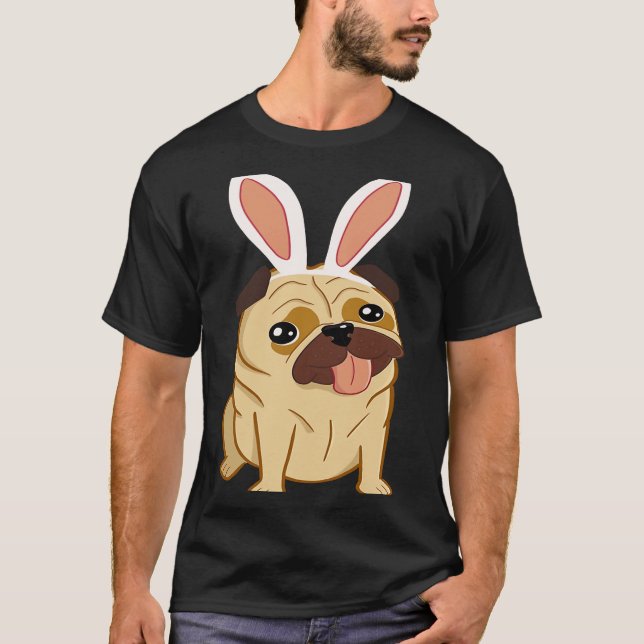 Cute Easter Pug Dog With Bunny Ears T-Shirt (Vorderseite)