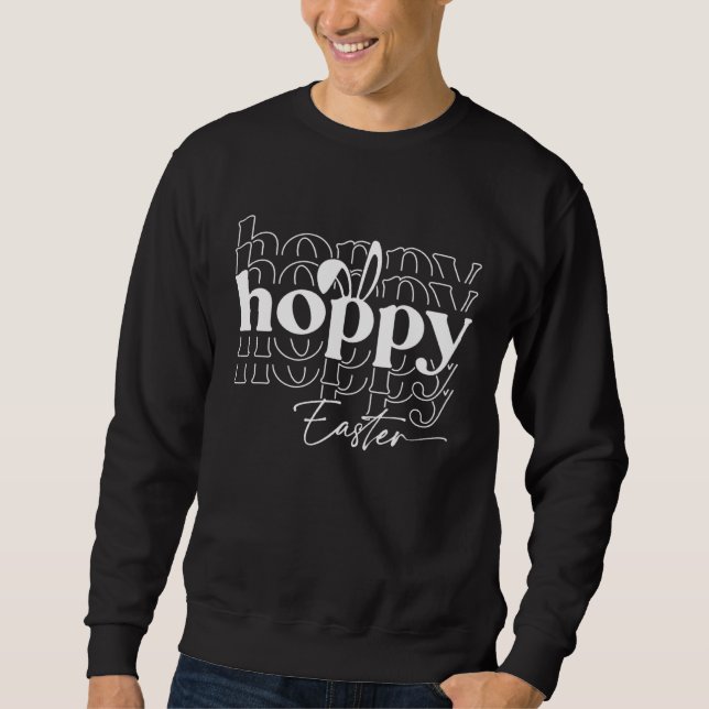 Cute Easter Simple Typo Hoppy Easter Bunny Ear Sweatshirt (Vorderseite)