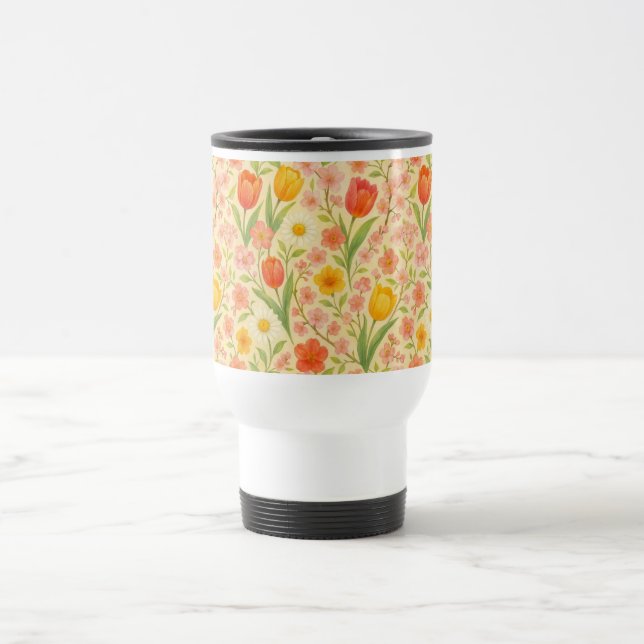 Cute Easter/spring patterned flowers Reisebecher (Mittel)