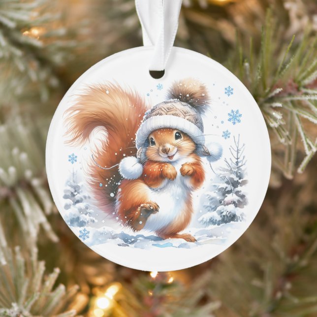 Cute écureuil dans la neige Noël Personnalisé (Arbre)