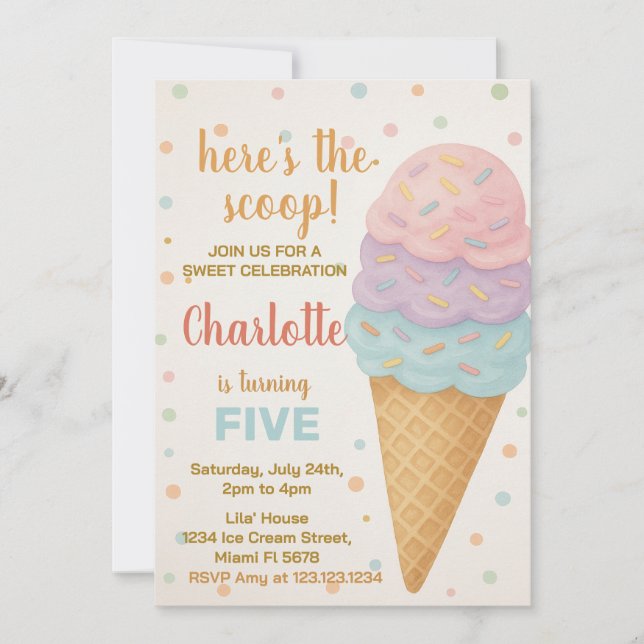 Cute Editable Ice Cream Anniversaire Invitation (Devant)