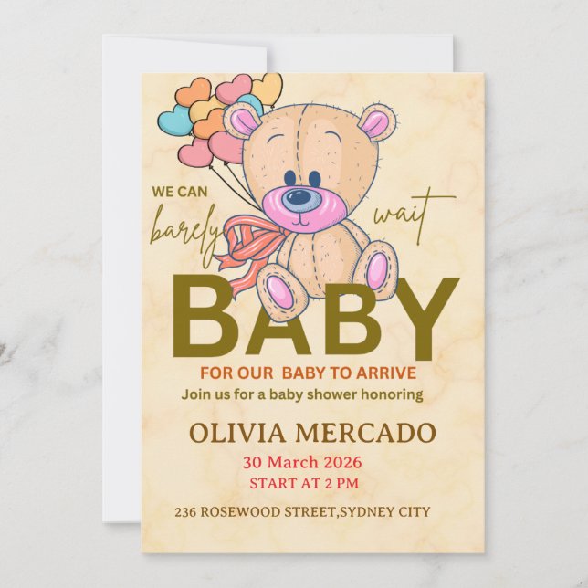 Cute Editable Neutral Baby Shower Invitation Einladung (Vorderseite)