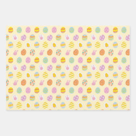 Cute Egg Pattern Green Yellow Pink Kids Birthday Geschenkpapier Set