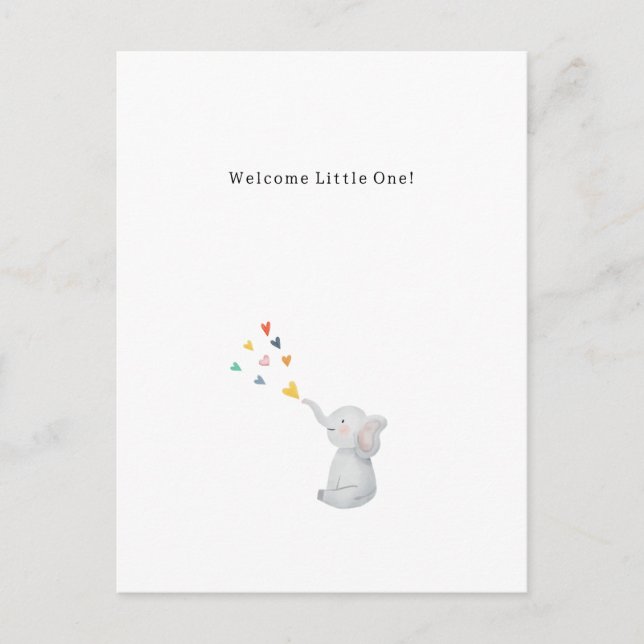 Cute Elephant And Hearts Welcome New Baby Card Postkarte (Vorderseite)