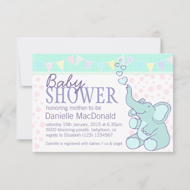 Cute Elephant baby shower invitation à la sauce (Devant)