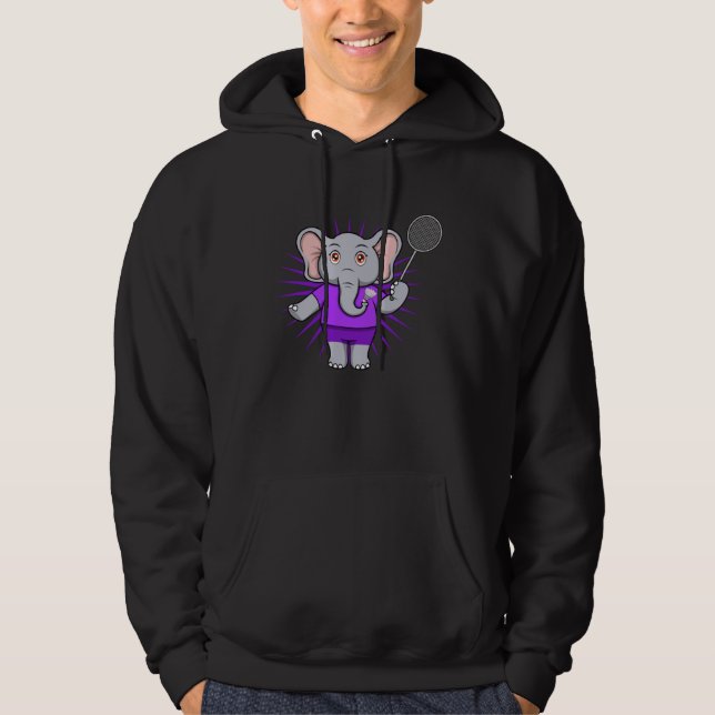 Cute Elephant Badminton Player Ironic Hobby Sports Hoodie (Vorderseite)