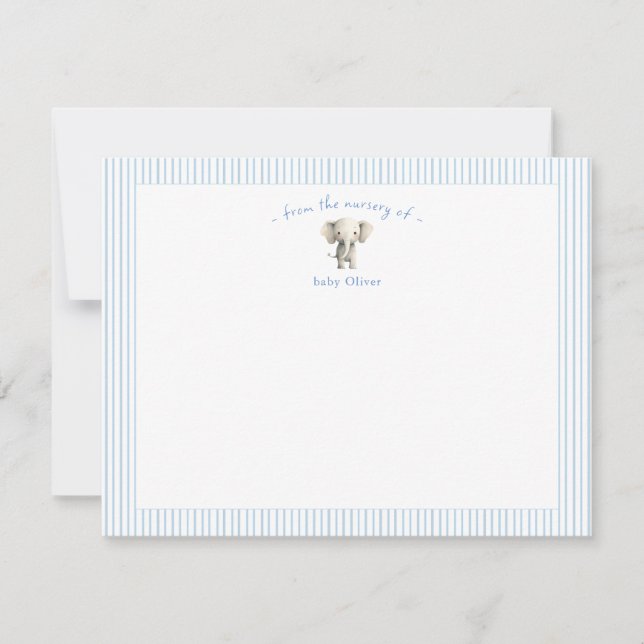 Cute Elephant blue border Baby Boy  Dankeskarte (Vorderseite)