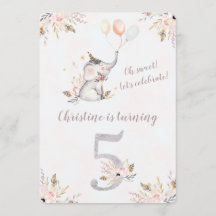 Cute Elephant Boho Floral Cinquième Invitation d'a