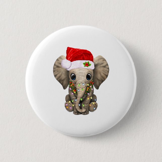 Cute Elephant Christmas Light Funny Elephant Lover Button (Vorderseite)