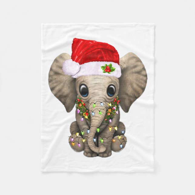 Cute Elephant Christmas Light Funny Elephant Lover Fleecedecke (Vorderseite)
