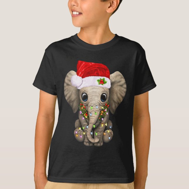 Cute Elephant Christmas Light Funny Elephant Lover T-Shirt (Vorderseite)