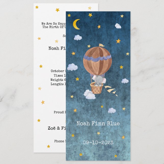Cute Elephant in Magical Night With Moon And Stars (Vorne/Hinten)