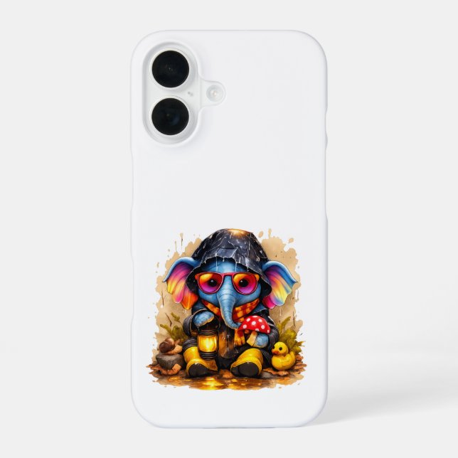 Cute Elephant iPhone 16 Case Rain Kawaii Hülle (Rückseite)