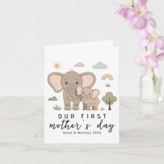 Cute Elephant Mom Baby First Mothers Day Art Karte