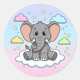 Cute Elephant on Cloud - I'm Ele-Fun-t Pun Runder Aufkleber