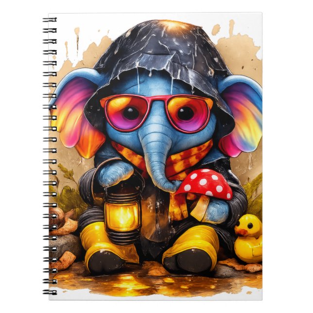 Cute Elephant Raincoat Kawaii Notebook Notizblock (Vorderseite)