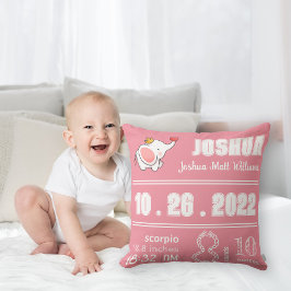 Cute Elephant Rose Pink Birth Announcement Kissen