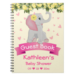 Cute Elephant Roses Jaunes Baby shower Livre d'Inv