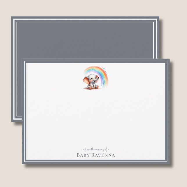 Cute Elephant Slate Gray Chic Nursery Note Card Mitteilungskarte (Von Creator hochgeladen)