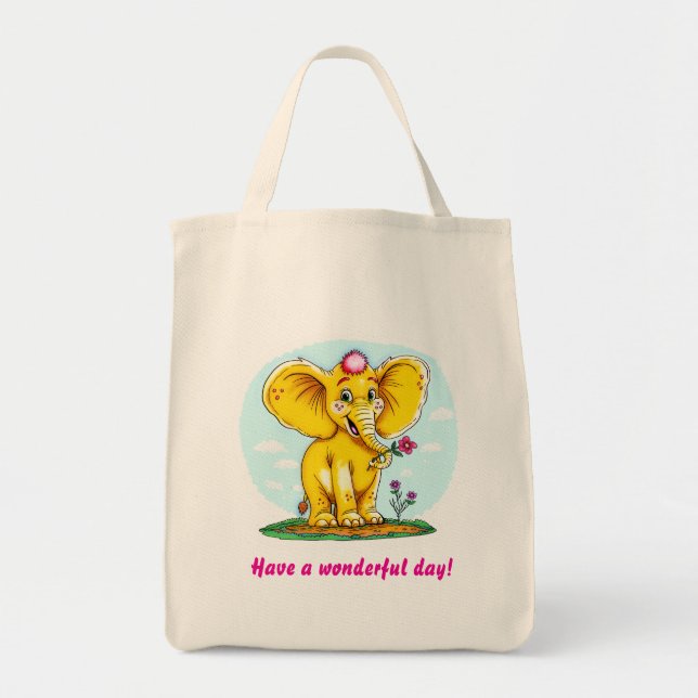 Cute Elephant Tote Bag – “Have a Wonderful Day!”  Tragetasche (Vorne)