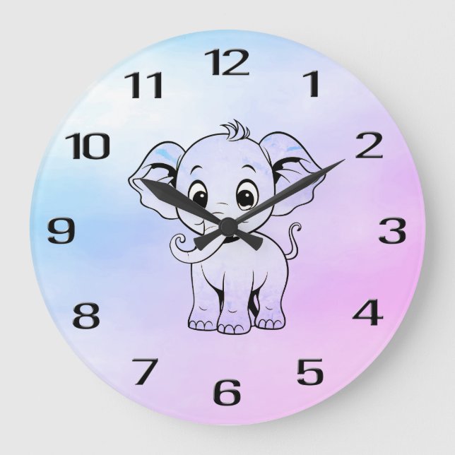 Cute Elephant Wall Clock Große Wanduhr (Vorderseite)