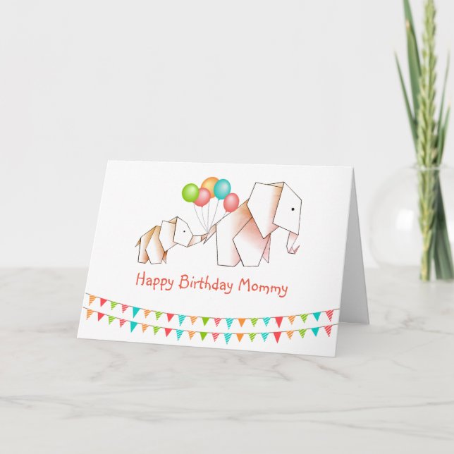 Cute Elephants Happy Birthday Mommy Karte (Vorderseite)