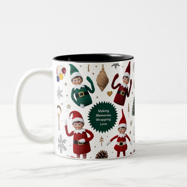 Cute Elf Dolls Crafty Holiday Collage  Zweifarbige Tasse (Links)