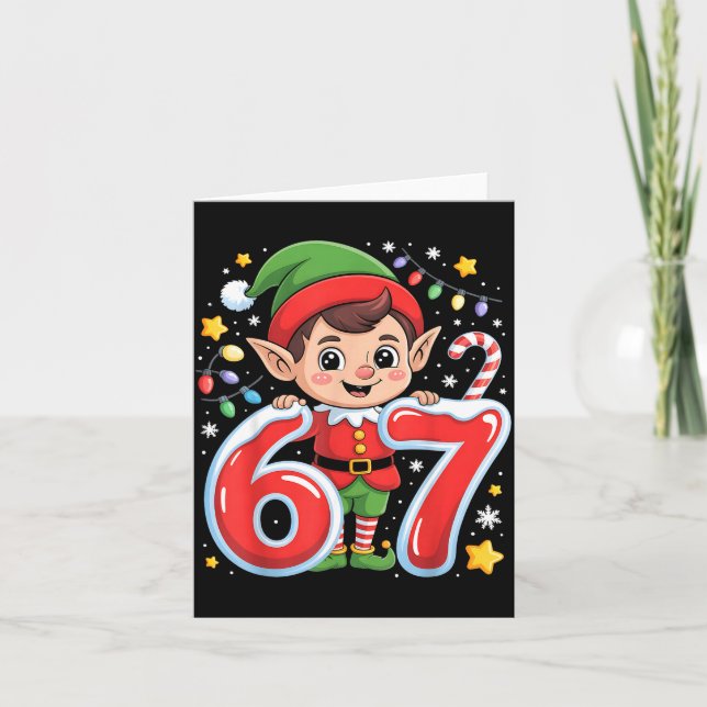 Cute Elf Six Seven 6 7 Meme Funny Christmas Costum Karte (Vorderseite)