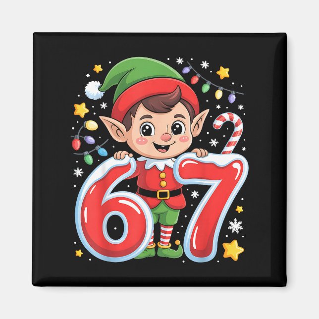 Cute Elf Six Seven 6 7 Meme Funny Christmas Costum Magnet (Vorne)