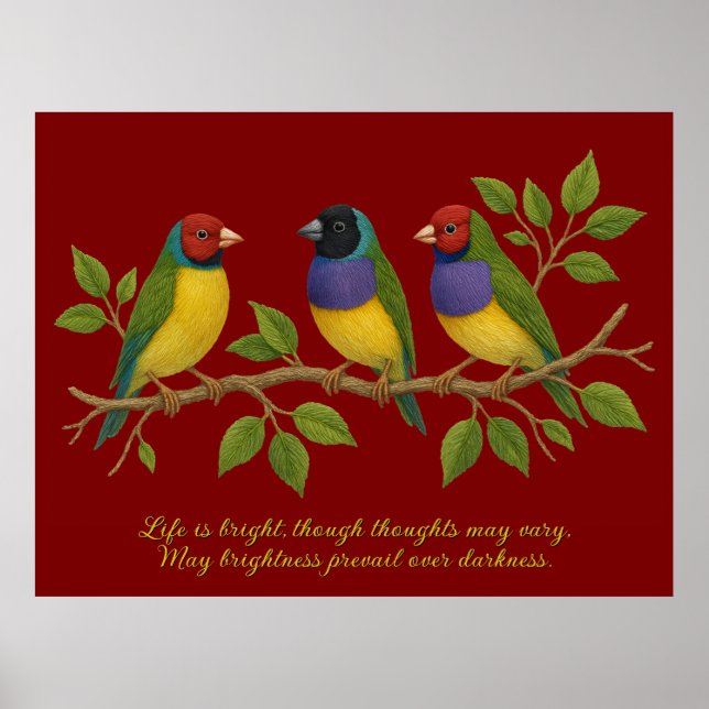 Cute embroidered birds on the branch poster (Vorne)