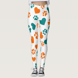 Cute Empreinte de patte & Coeurs Leggings - Orange